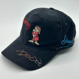 90's Vtg Hat Disney Store Embroidered Snow White Seven Dwarf's Black Strapback
